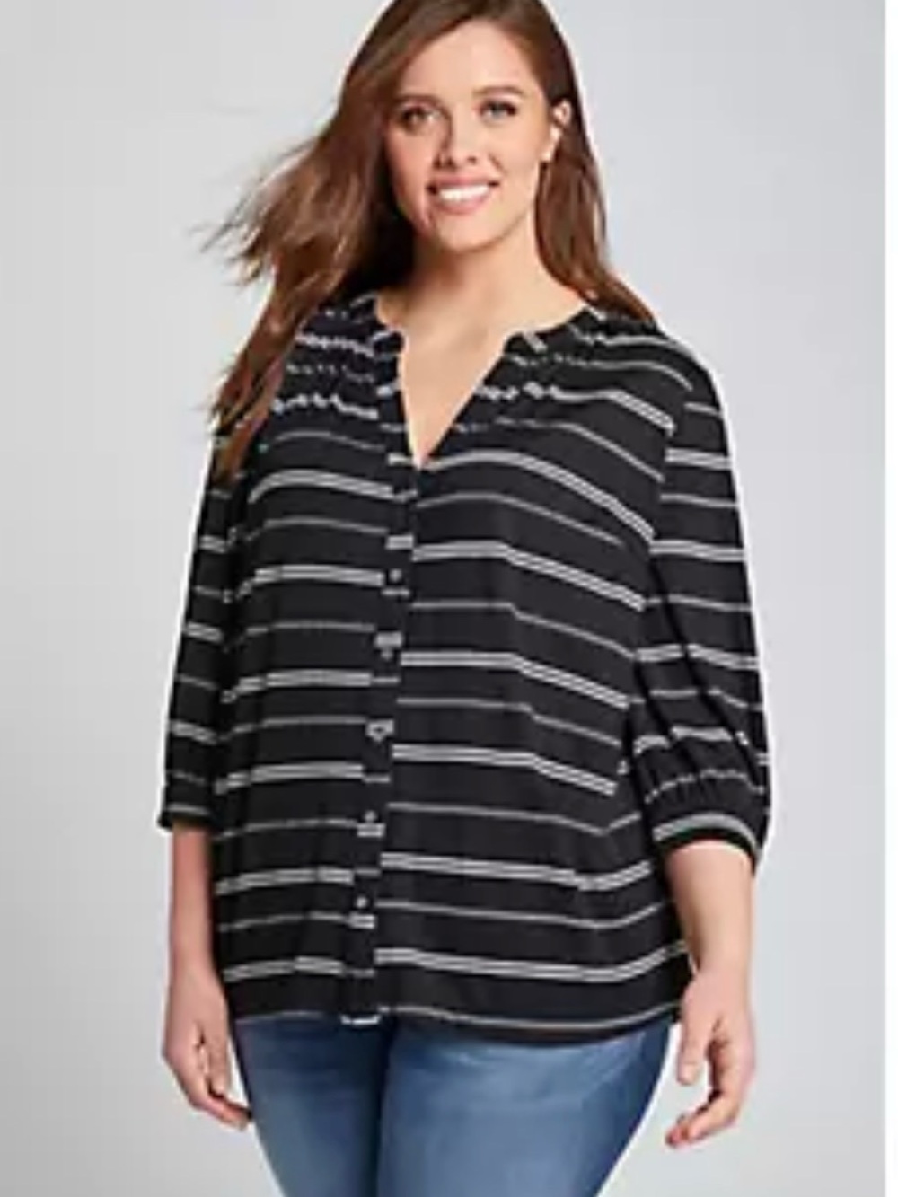 LANE BRYANT Black & White Striped Stretchy Blouse 18/20 Plus Size Tunic Top